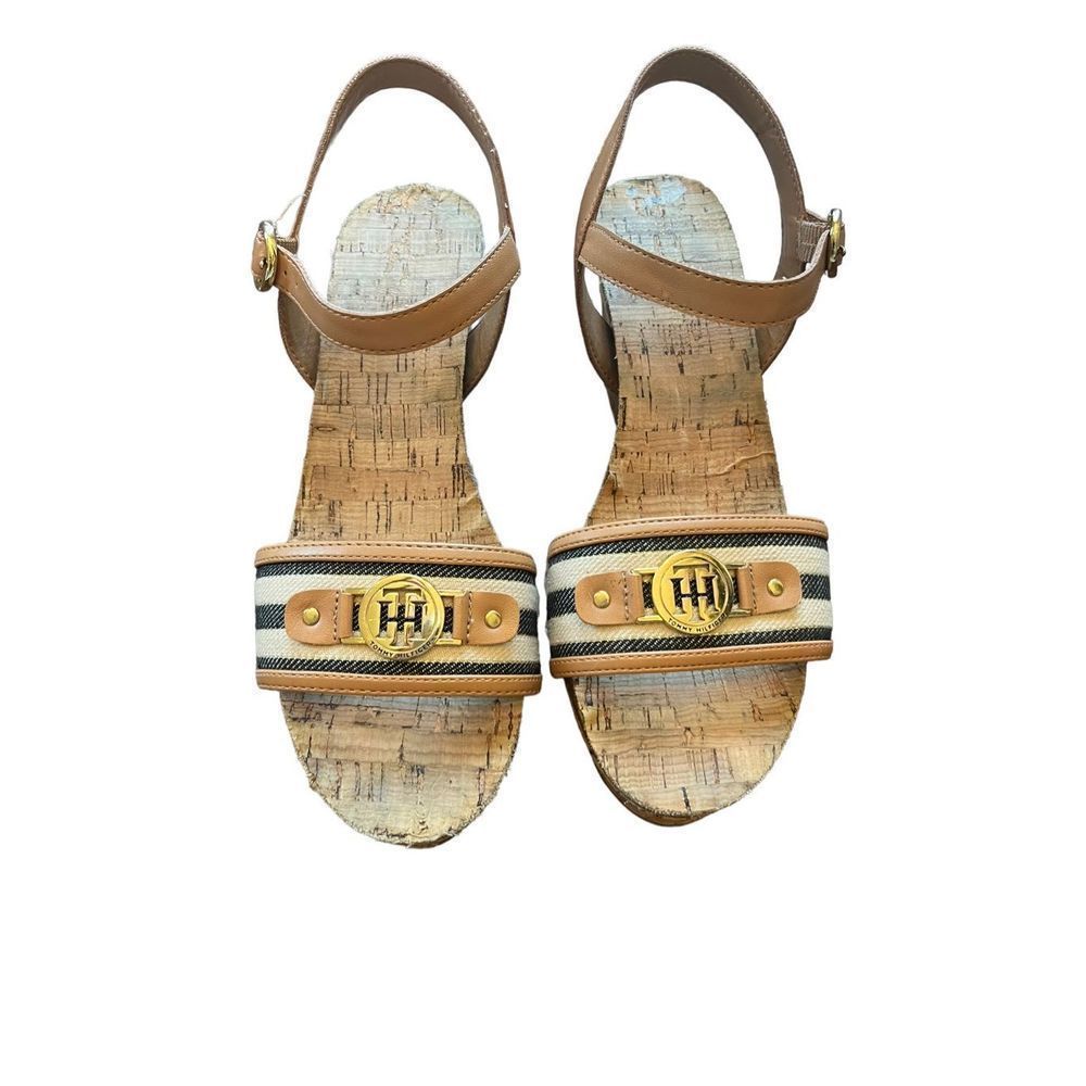 Tommy Hilfiger Women's Twhottie Nautical Logo Stripe Cork Wedge Sandals